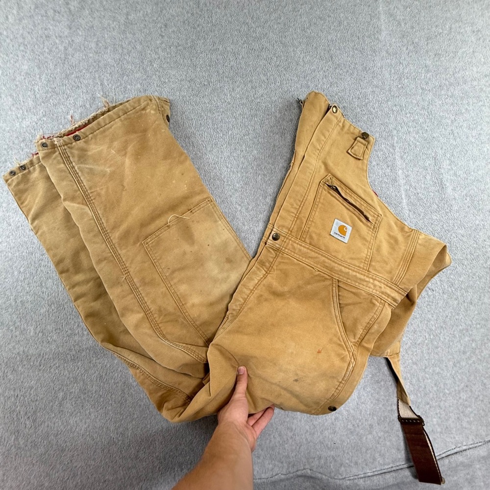 Carhartt Quilt Lined Duck Bib Overalls Mens 36x30 Brown Double Knee R02 BRN